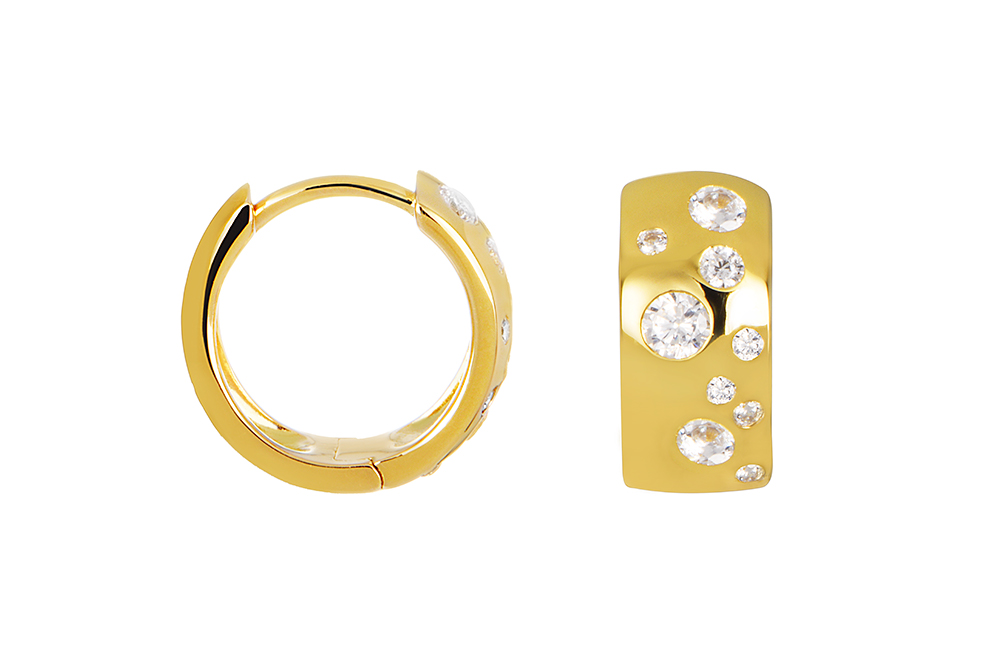 [17962EE130ZBLDO] Sterling silver hoop with inlaid zirconia earring