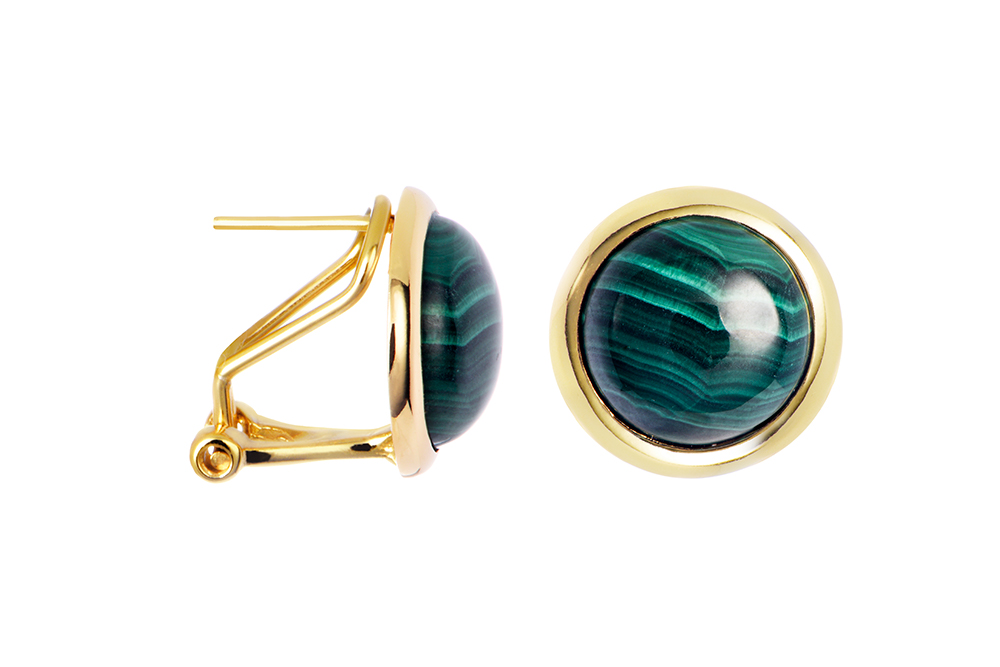 Sterling silver round malachite stone earring