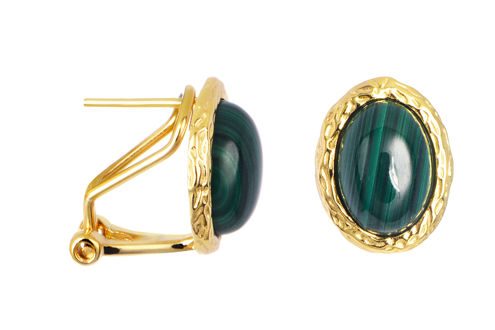 Sterling silver oval malachite stone earring