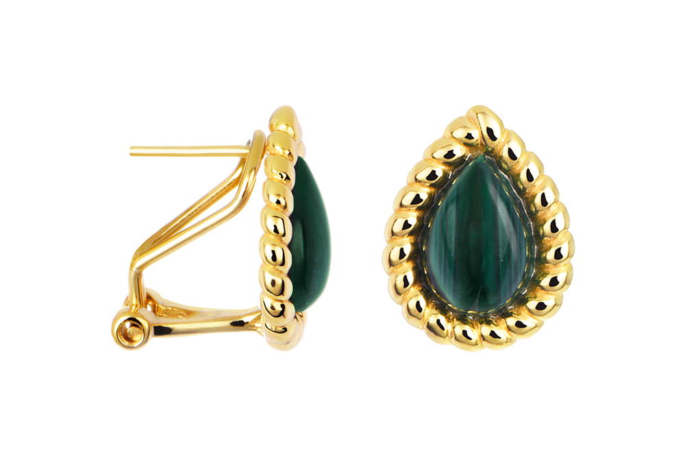 Sterling silver drop-shaped malachite stone earring