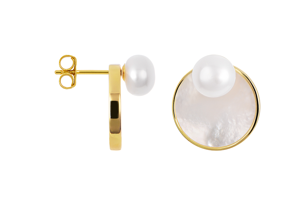 Sterling silver round mother-of-pearl plaque with 7mm pearl earring
