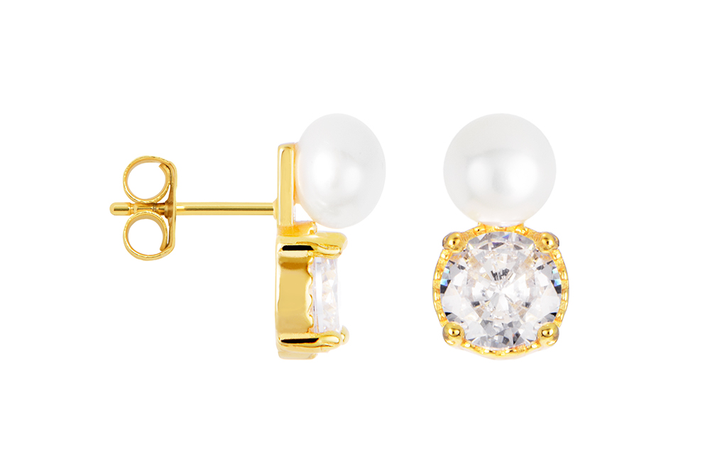 Sterling silver with 6mm white zirconia 4-prong setting earring