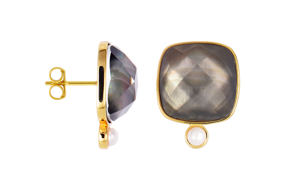 Sterling silver 13x13mm mother-of-pearl with 3mm pearl earring