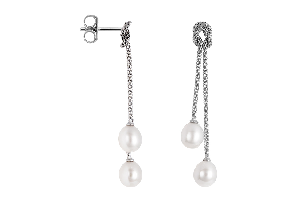 Pendiente plata 925 cadena coreana nudo marinero con dos perlas 8mm