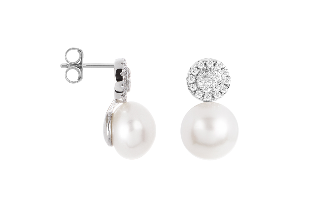 Sterling silver toi et moi earring with cultured pearl