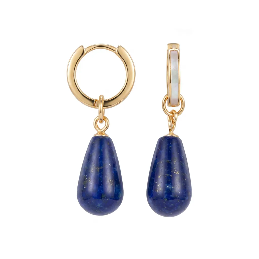 Sterling silver hoop with semiprecious stones and mother-of-pearl earring