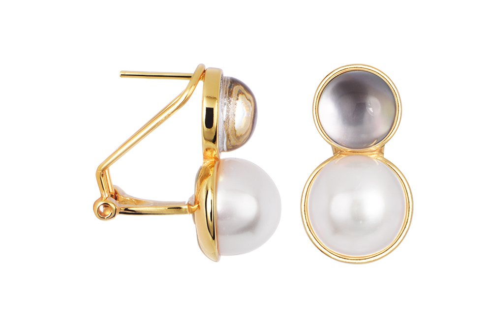 Sterling silver 10mm pearl with grey mother-of-pearl earring