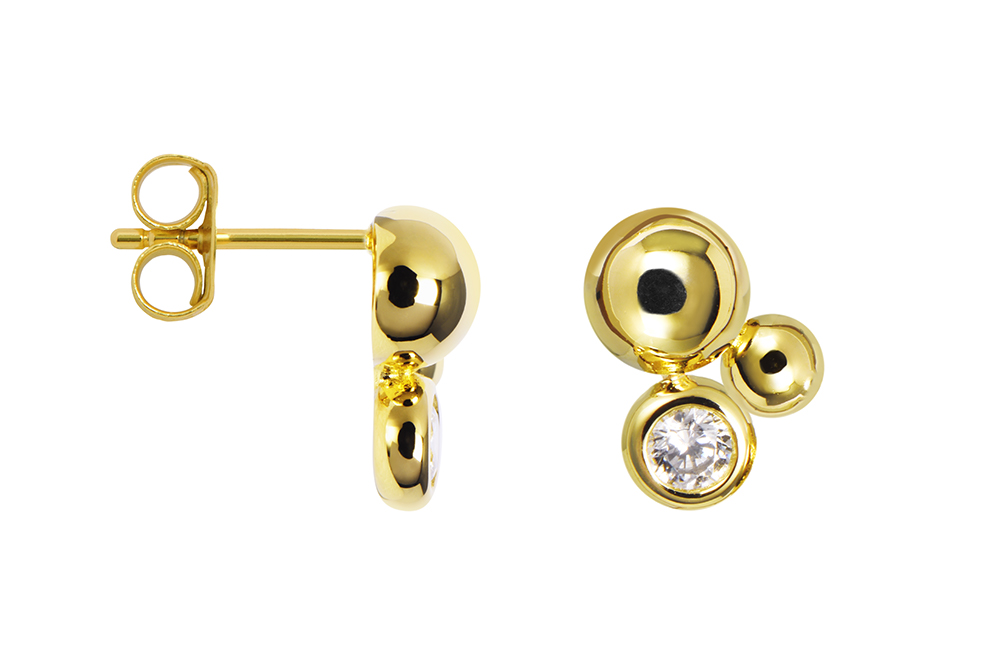 [18156EZBLDO] Sterling silver semicircles and zirconia earring