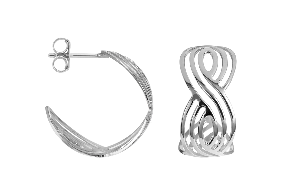 Sterling silver openwork figure-eight design hoop earring