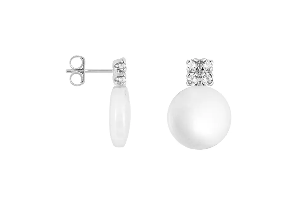 [18305EPBLRD] Sterling silver toi et moi with 9mm flat pearl and four 4-prong zirconia earrings