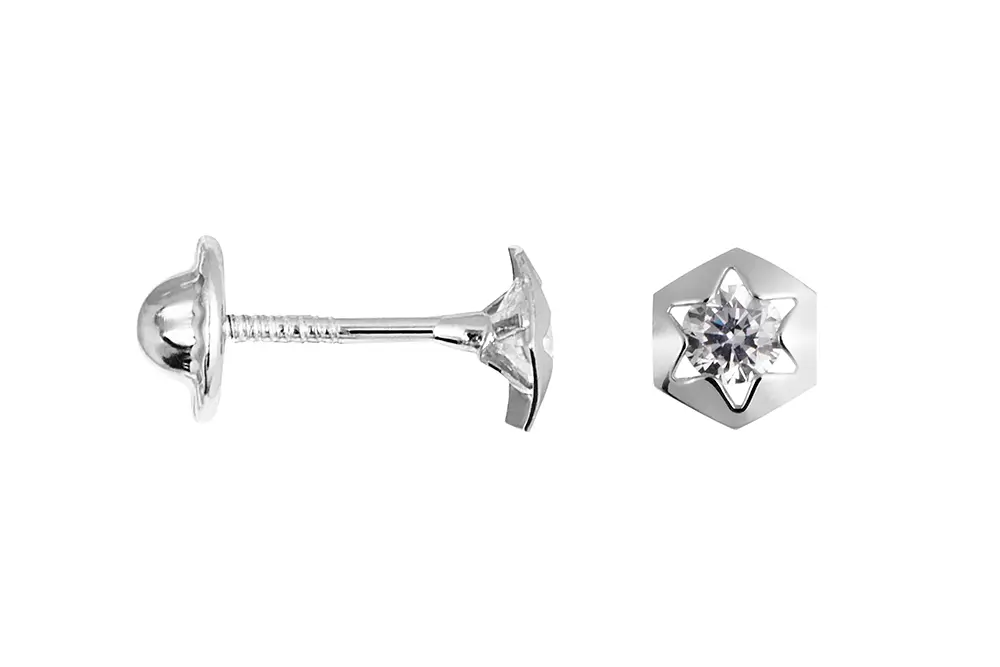 Sterling silver hexagonal with six-pointed zirconia star earrings