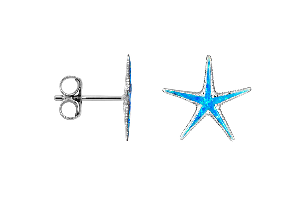 Sterling silver blue opal starfish earring