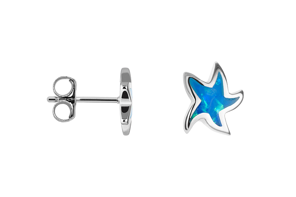 [18405EGOPRD] Sterling silver blue opal starfish earring