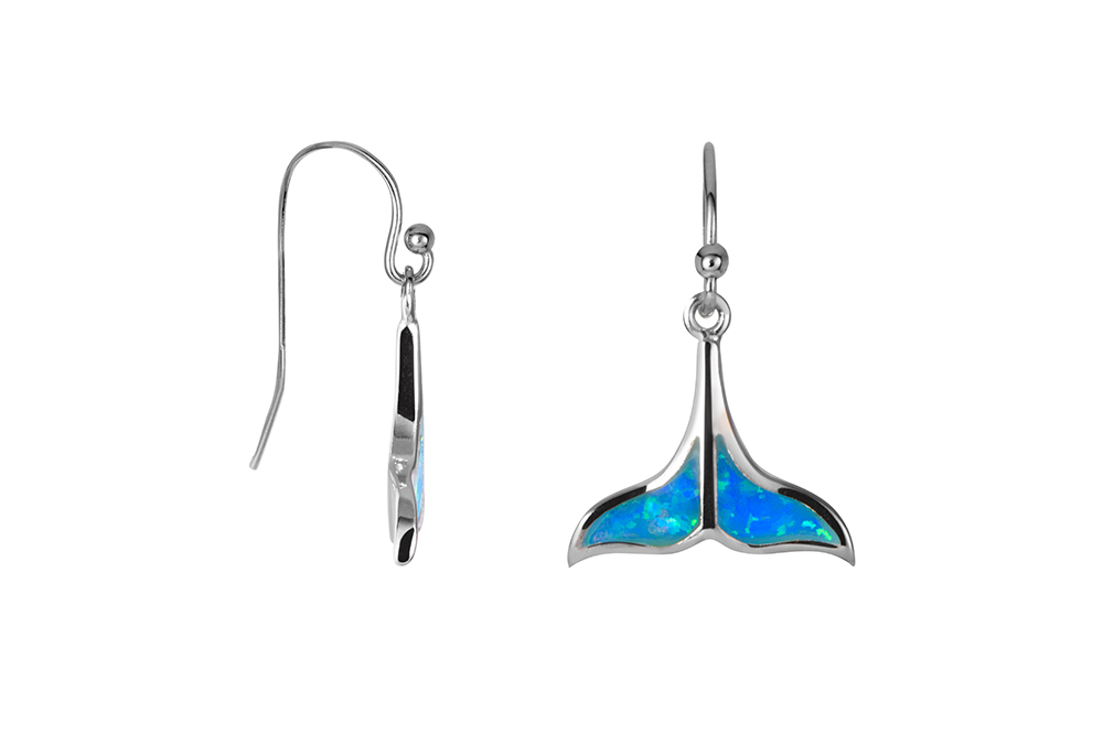 [18414EGOPRD] Sterling silver blue opal whale tail 14x14mm earring
