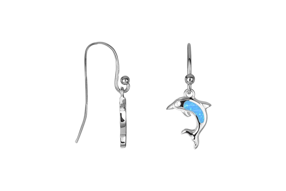 Sterling silver blue opal dolphin 15x10mm earrings