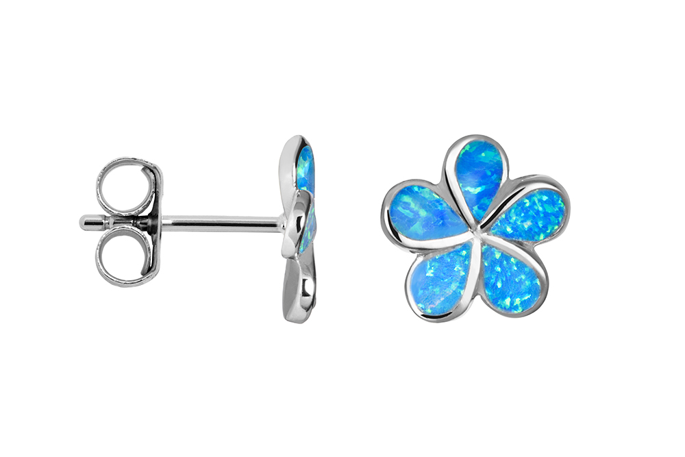 [18420EGOPRD] Sterling silver blue opal flower 7mm earring