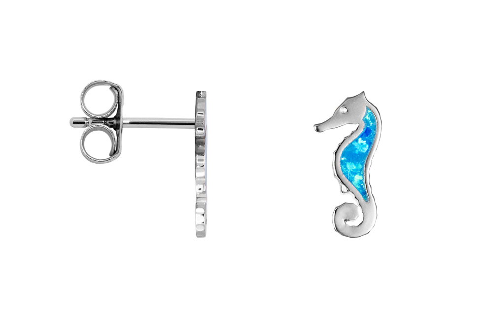 Sterling silver blue opal seahorse earring