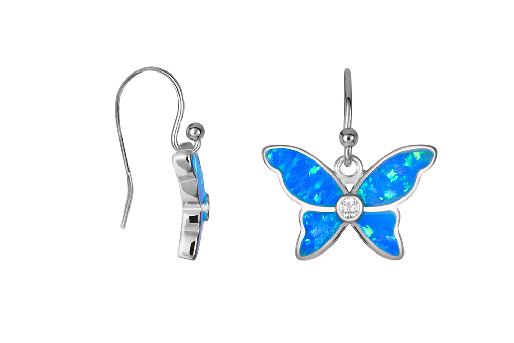 Sterling silver blue opal butterfly 9x14mm earring