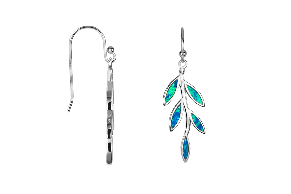 Sterling silver blue opal leafy branch design earring
