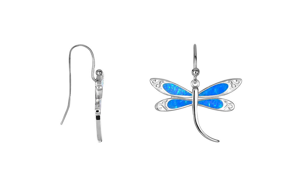 [18446EGOPRD] Sterling silver blue opal dragonfly design earring
