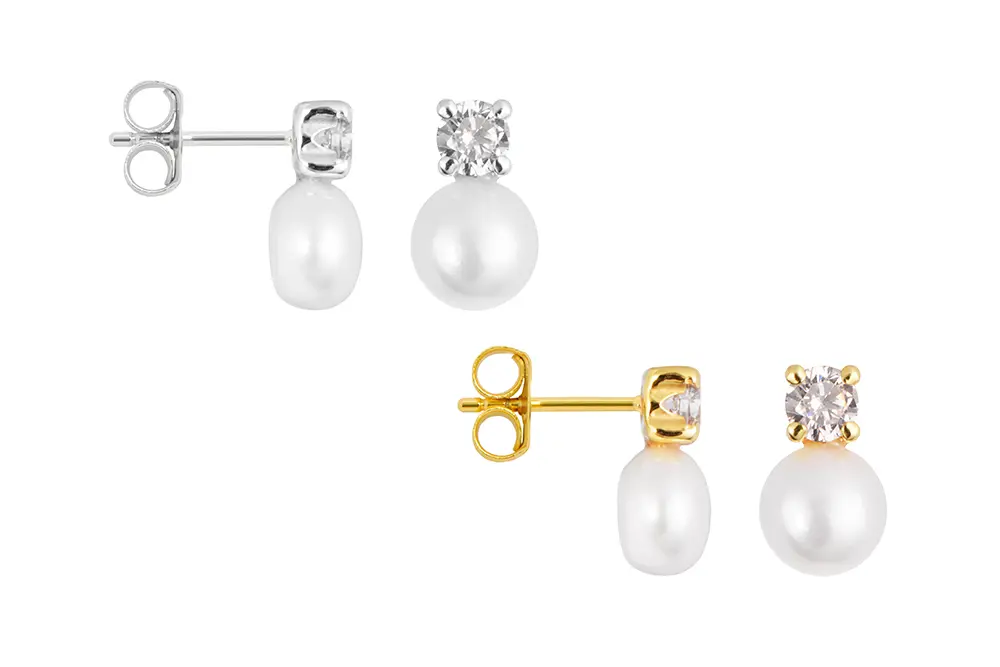 Sterling silver toi et moi 4mm zirconia 7mm cultured pearl earring