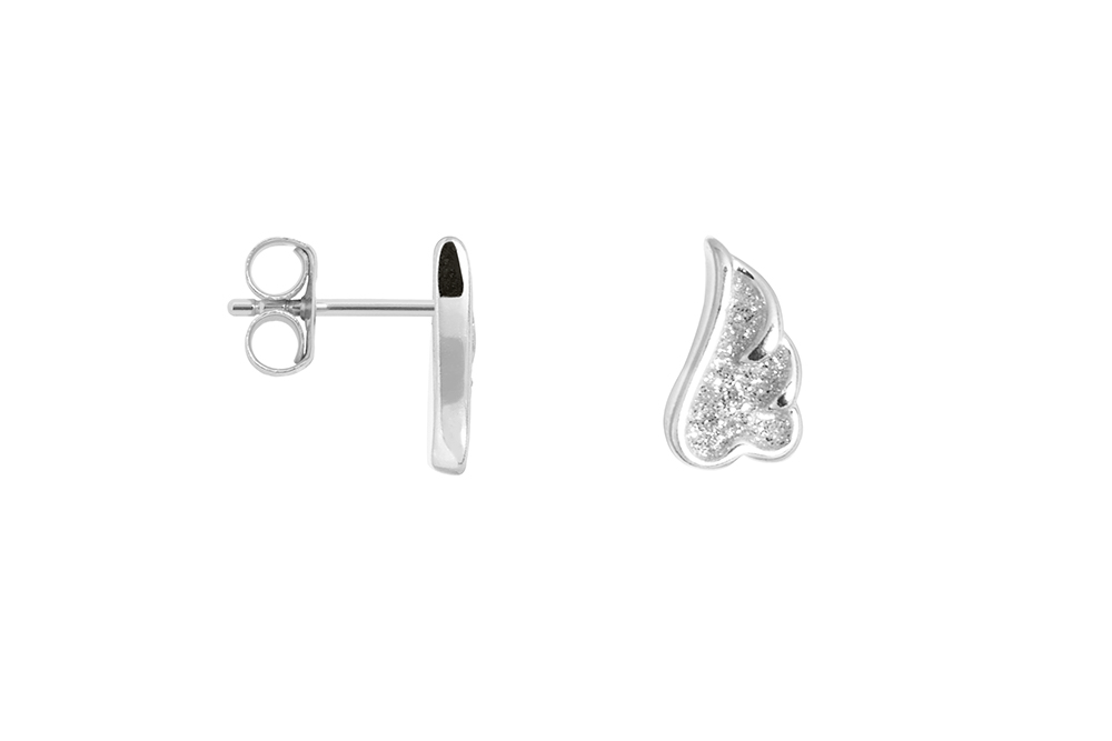 [18502EPL] Sterling silver glitter finish angel wings 10x6mm earring