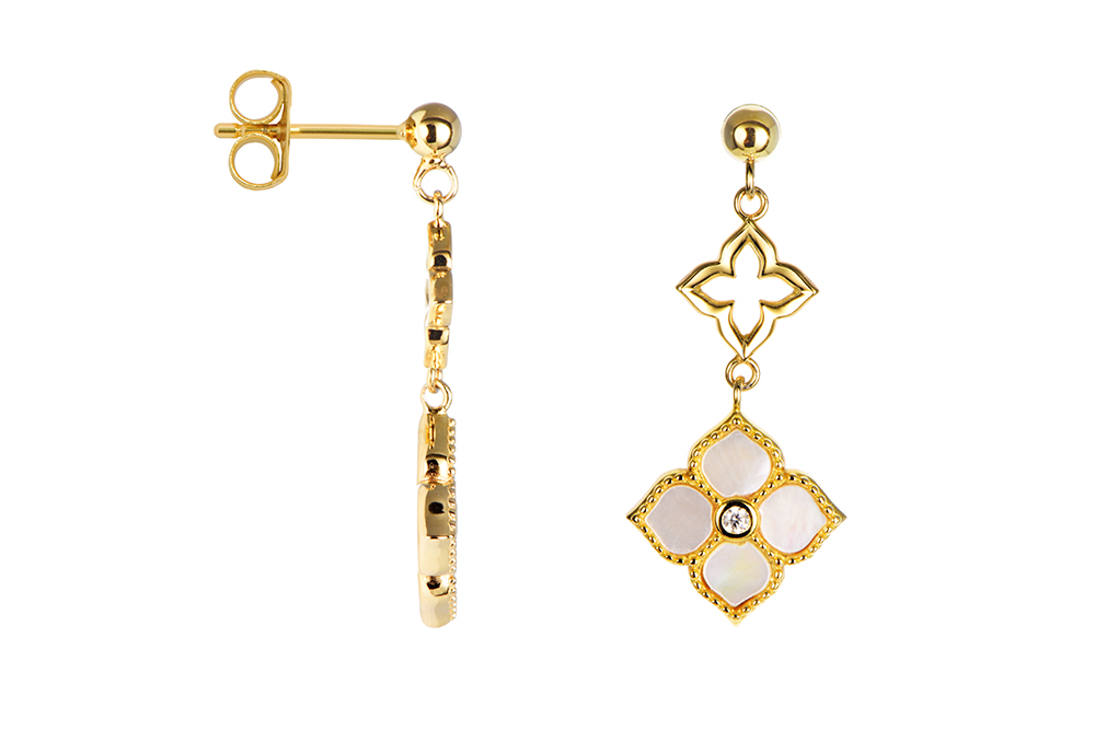 [18516ENBLDO] Sterling silver 13x12mm mop flower earring