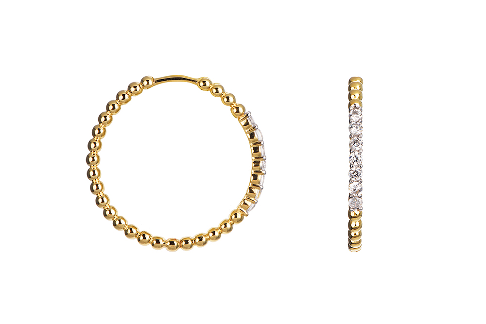 [18527EE250ZBLDO] Sterling silver 2mm beaded hoop earring