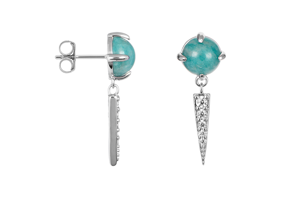 Sterling silver 5mm stone and 13x3mm spear with cubic zirconia earring