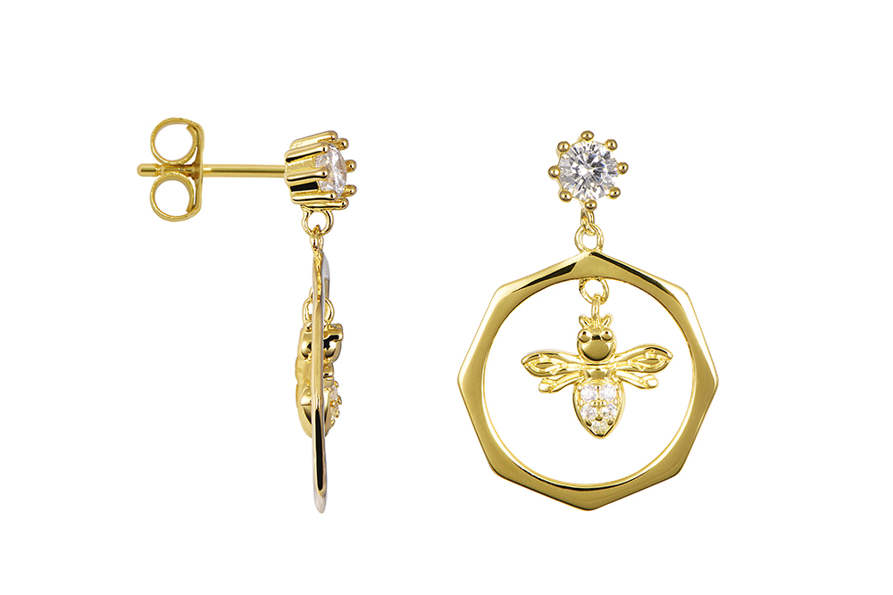 Pendiente plata 925 abeja de 7x9mm dentro de octágono 16mm