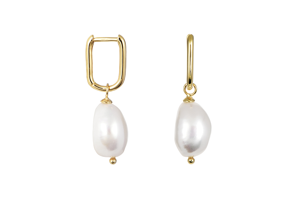 [18571EPBLDO] Sterling silver hoop with 8–9mm pearl earring