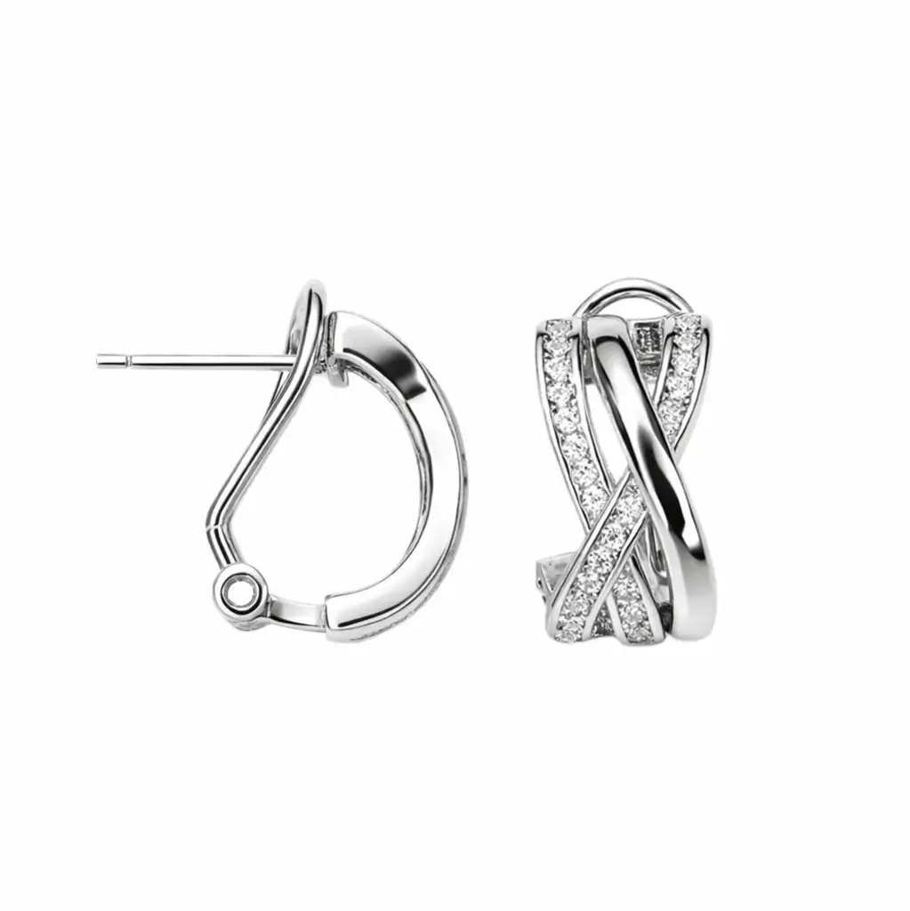 Sterling silver cubic zirconia double crossed earring
