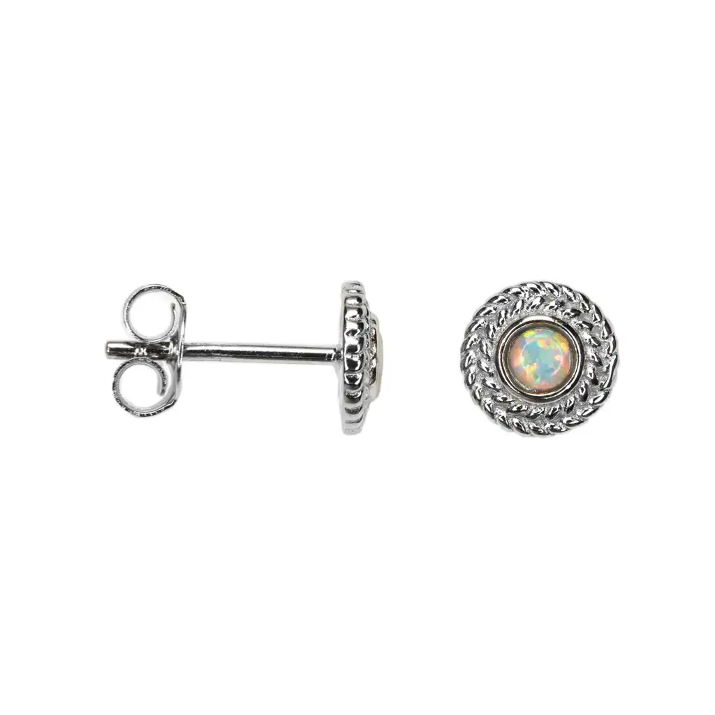 Sterling silver round white opal glass earring