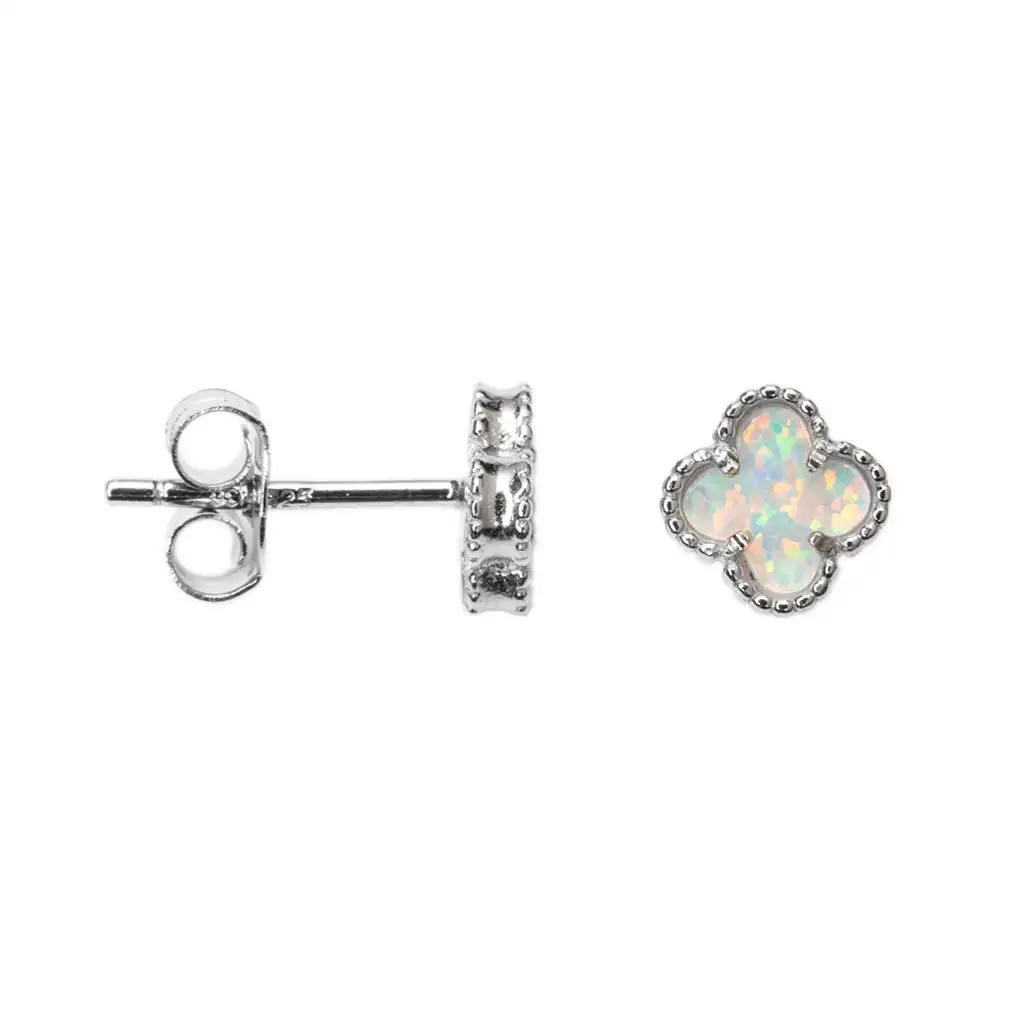 Sterling silver flower white opal glass earring