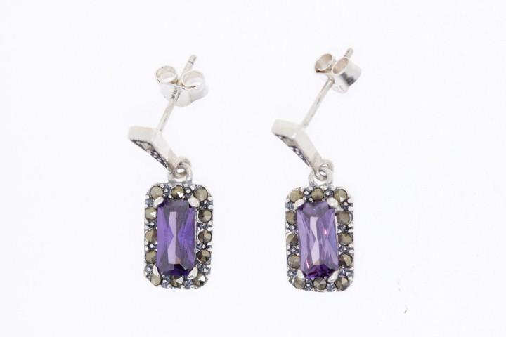 Pendiente plata lisa marquesita cz rectangular 