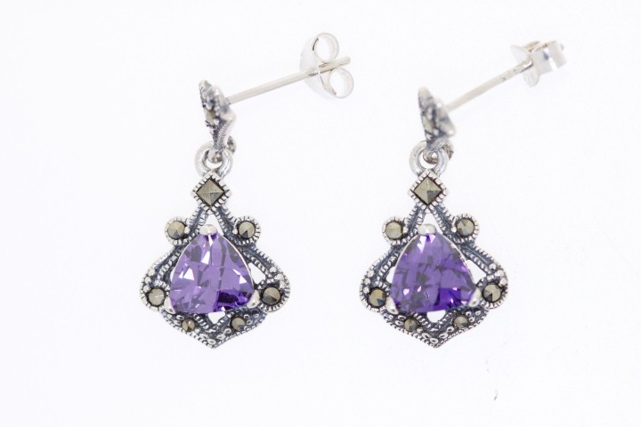 Pendiente plata lisa marquesita cz 