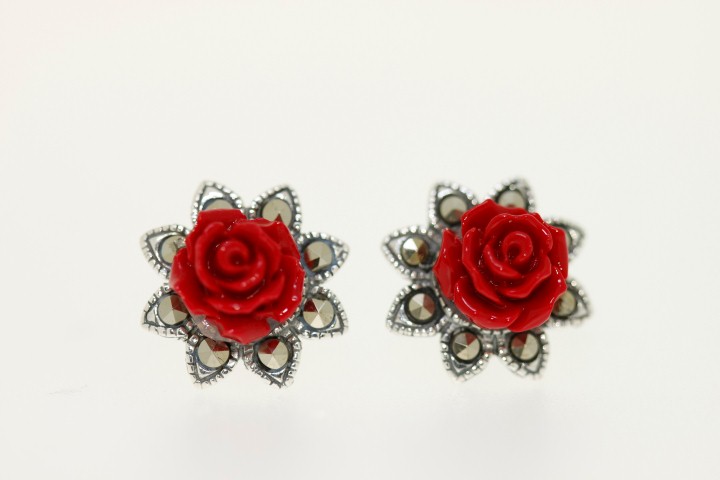 Pendiente plata lisa marquesita y rosa 