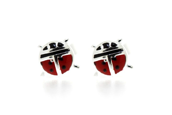 Pendiente plata 925 esmalte mariquita