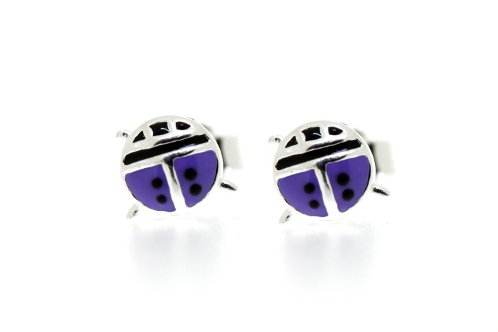 Pendiente plata 925 esmalte mariquita