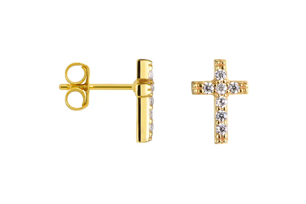 [057530002ZBL] Pendiente plata 925 cz cruz  (Blanca, Oro)