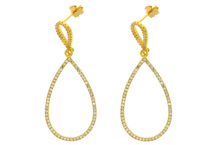 [058700002ZBL] Sterling silver Pear-shaped Earrings with Cubic Zirconia (White, Gold plated)