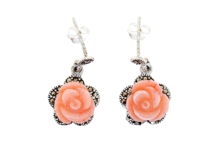 Earring silver 925 marcasite rose