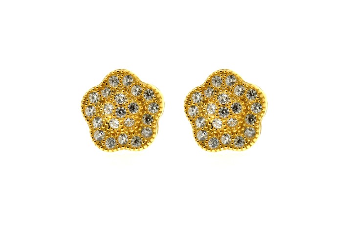 [067740002ZBL] Silver 925 microsetting earring cz flower (Gold plated)