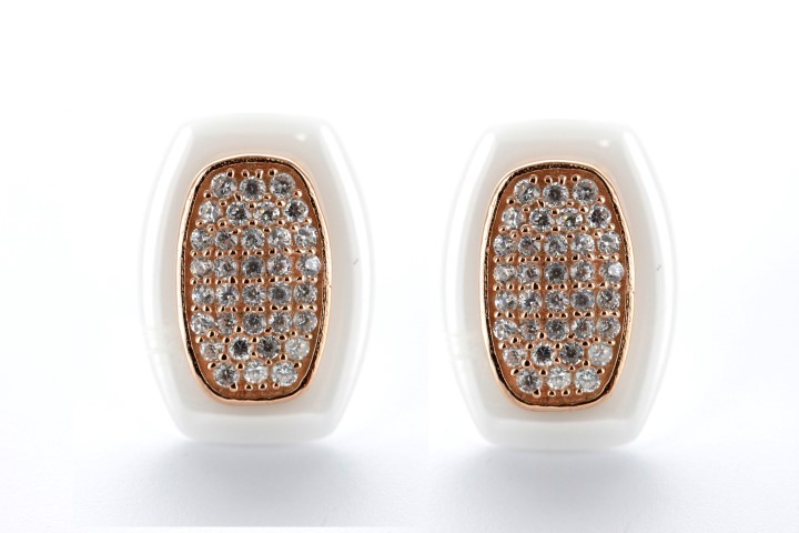 [070820003ZCB] Silver 925 earring ceramic cz (White, Rose gold plated)