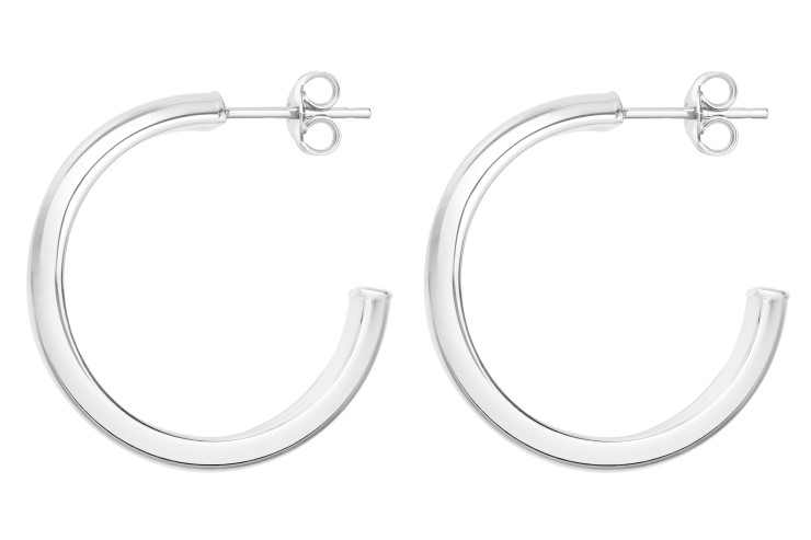[0752915000PL] Pendiente aro plata 925 media caña 5mm presion  (15MM, Brillo, Plata)