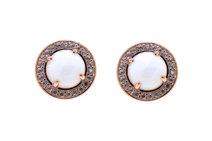 [075850003WCB] Silver 925 ceramic cz earring (White, Rose gold plated)