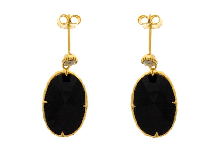 [076310002RON] Silver 925 earring semi precious stone (Black)