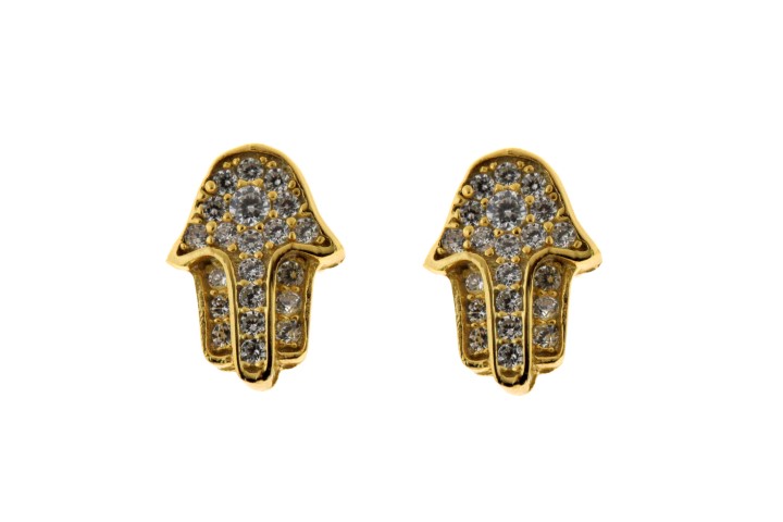 [078270002ZBL] Silver 925 hand of fatima cz earring (White, Gold plated)