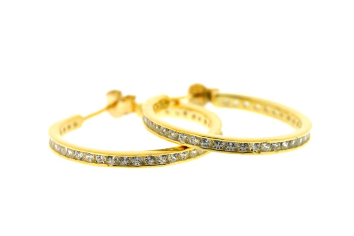 [079621502ZBL] Silver 925 cz 1 line earring (15MM, White, Gold plated)