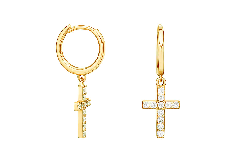 [080960002ZBL] Silver 925 earring cz (White, Gold plated)